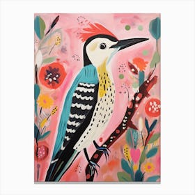 Pink Scandi Woodpecker 3 Canvas Print