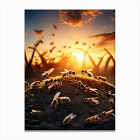 Ant Colony Collaboratively Foraging Under The Glowing Blaze Of A Setting Sun With Elongated Shadows (3) Canvas Print