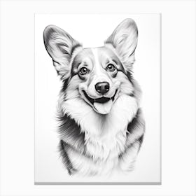Corgi Dog, Line Drawing 1 Canvas Print