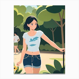 Woman Walking In The Park Canvas Print