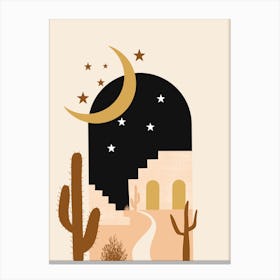 Cactus And Moon 1 Canvas Print