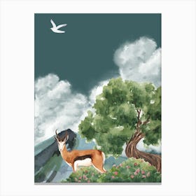 Deer In The Forest waterclor Canvas Print