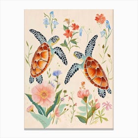 Folksy Floral Animal Drawing Turtle 1 Canvas Print