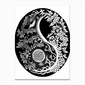 Black And White Abstract 4 Yin and Yang Linocut Canvas Print