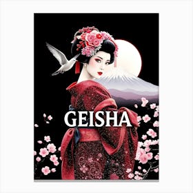 Geisha Outside - Dark Text Illustration Canvas Print