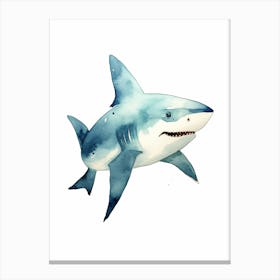 Cartoon Watercolour Whitetip Reef Shark 2 Canvas Print