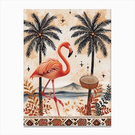 Greater Flamingo And Coconut Trees Boho Print 1 Canvas Print