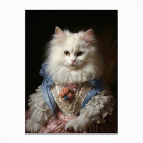 White Medieval Cat Rococo Style 3 Canvas Print