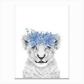 Lion Cub with flower crown kids baby Canvas Print