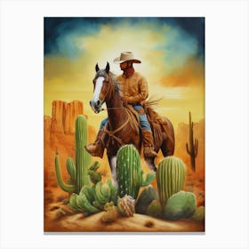 Cowboy in the desert with cactus.9 Canvas Print