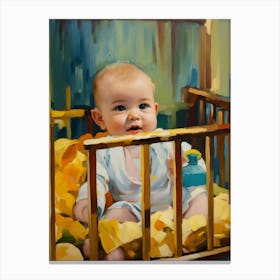 Baby In Crib Canvas Print