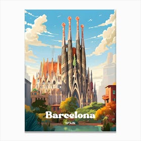 Barcelona Spain Catalonia Modern Travel Illustration 1 Canvas Print