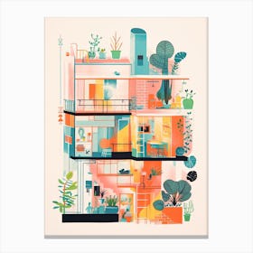 A House In Barcelona, Abstract Risograph Style 2 Canvas Print