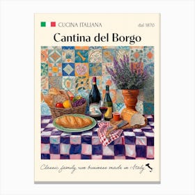 Cantina Del Borgo Trattoria Italian Poster Food Kitchen Canvas Print