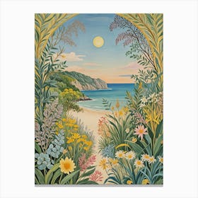 Floral Framed Beach In Pastel Colours Canvas Print