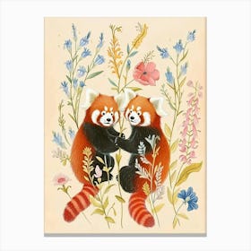 Folksy Floral Animal Drawing Red Panda Canvas Print