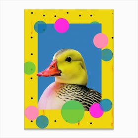 Geometric Vibrant Portrait Of A Duck Yellow & Pink 1 Canvas Print