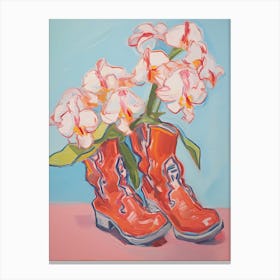 A Painting Of Cowboy Boots With Pink Flowers, Fauvist Style, Still Life 12 Canvas Print