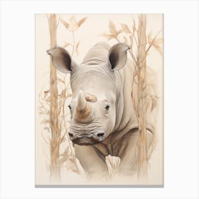 Rhino By The Trees Vintage Illustration 4 Canvas Print