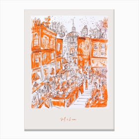 Milan Italy Orange Drawing Poster Canvas Print