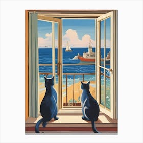 Two Cats Looking Out The Window Canvas Print