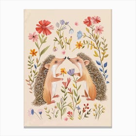 Folksy Floral Animal Drawing Hedgehog 3 Canvas Print