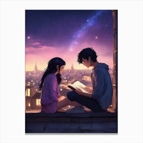 Couple Reading At Night Canvas Print