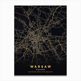 Warsaw Poland Black And Gold Map Lienzos