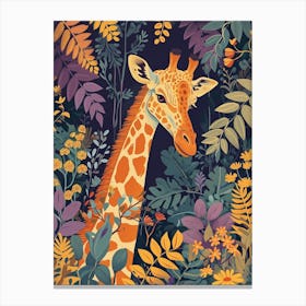 Giraffe Leaf Portrait Purple Canvas Print