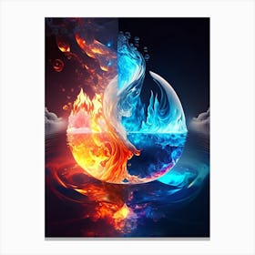 Water And Fire Elements Combined, Waterscape Holographic 1 Canvas Print