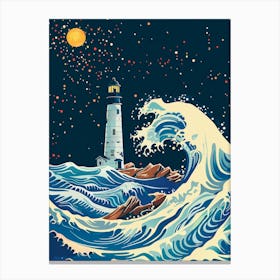 Lighthouse At Night Canvas Print