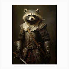 Vintage Portrait Of A Crab Eating Raccoon Dressed As A Knight 4 Canvas Print
