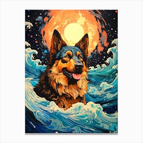 German Shepherd In The Ocean Canvas Print