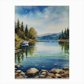 Watercolour Of A Lake 1 Canvas Print