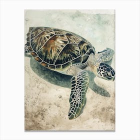 Sea Turtle On The Ocean Floor Textured Illustration 1 Canvas Print