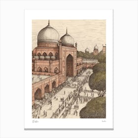 Delhi India Drawing Pencil Style 2 Travel Poster Canvas Print