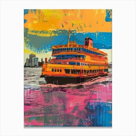 The Staten Island Ferry New York Colourful Silkscreen Illustration 2 Canvas Print