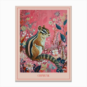 Floral Animal Painting Chipmunk 2 Poster Canvas Print