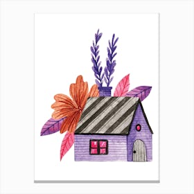 Watercolor House With Flowers Canvas Print