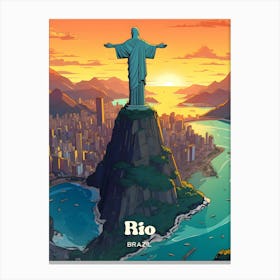 Rio Brazil Statue Modern Travel Illustration Canvas Print