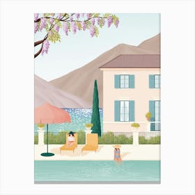 Illustration Of A House And Pool in Lake Como Canvas Print