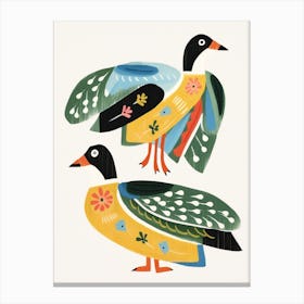 Folk Style Bird Painting Mallard Duck 2 Canvas Print