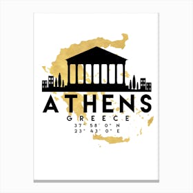 Athens Greece Silhouette City Skyline Map Canvas Print