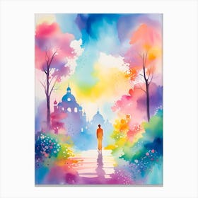 Watercolor Of A Man Walking In The Park 1 Canvas Print