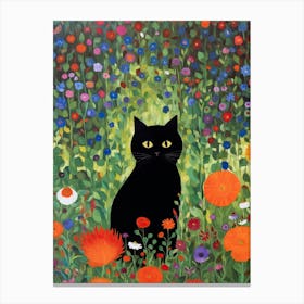 Flower Garden And A Black Cat, Inspired By Klimt 2 Canvas Print