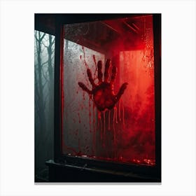 Creepy Texture Of A Bloody Handprint Smeared Across A Foggy Mirror Streaks Of Crimson Intertwining (1) Canvas Print