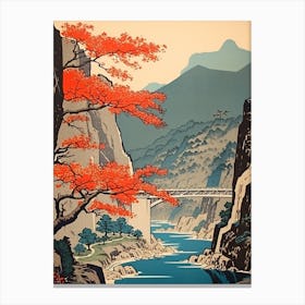 Kurobe Gorge, Japan Vintage Travel Art 2 Canvas Print