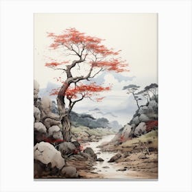 Shikoku Pilgrimage In Shikoku, Japanese Brush Painting, Ukiyo E, Minimal 2 Canvas Print