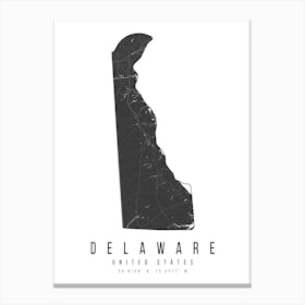 Delaware Mono Black And White Modern Minimal Street Map Canvas Print