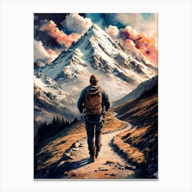 Hiking Man with Mountain View #1 Canvas Print